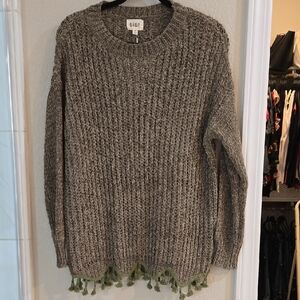 BiBi Textured Gray Sweater with Green Accents